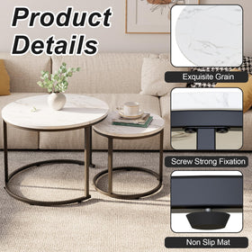 aboxoo round nesting coffee table living-room scene with white top black legs.