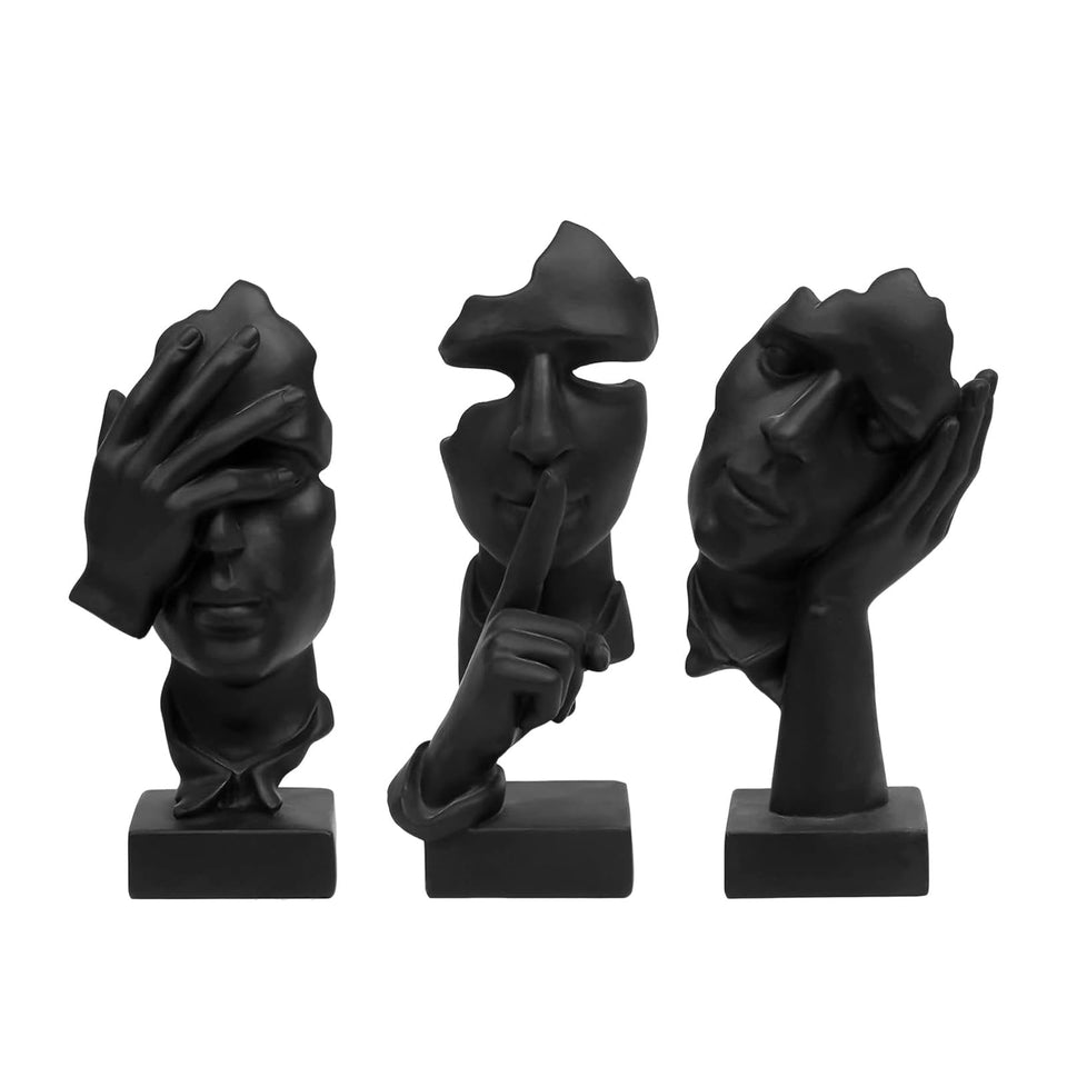 aboxoo three-piece thinker statues in black for a calm, mindful workspace
