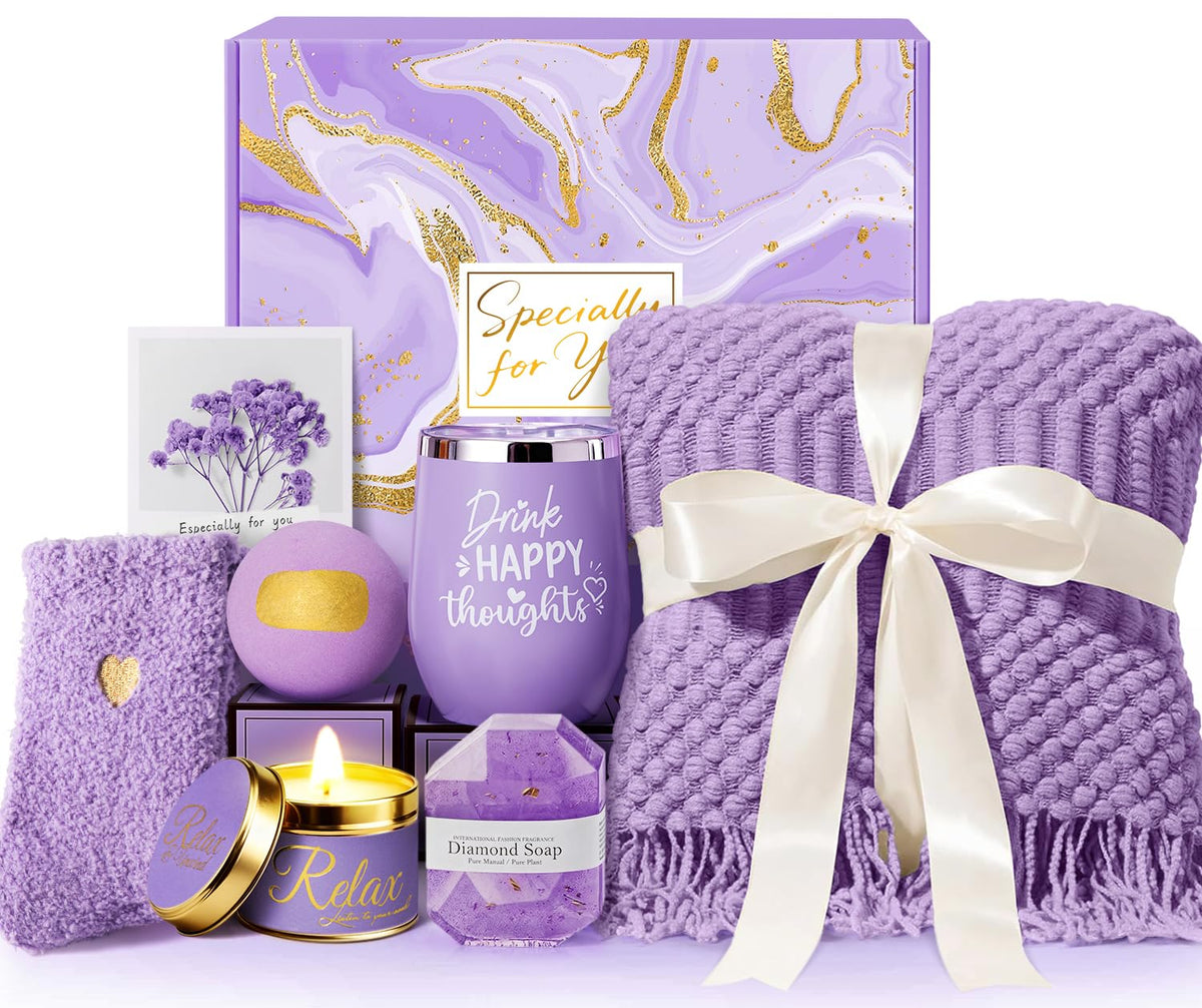 ABUDICS lavender spa gift basket blanket for cozy nights at home