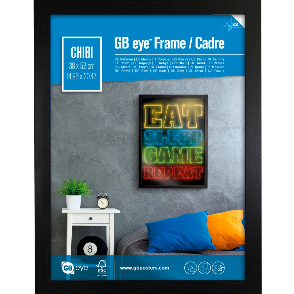 ABYSTYLE GB Eye frame close-up shows premium black wood finish for wall display