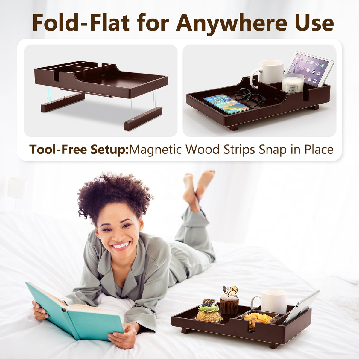 Acanacle sectional tray with remote slot keeps remotes organized.