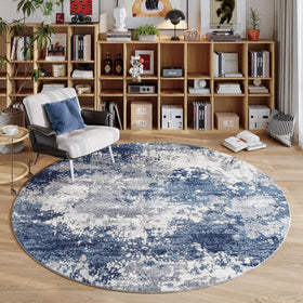 Acapet blue round rug close-up texture shows soft pile and stain resistance.