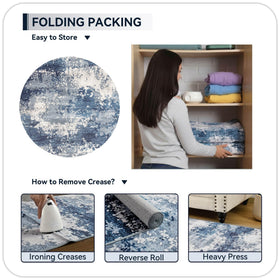 Acapet blue round rug care guide helps keep colors vibrant.