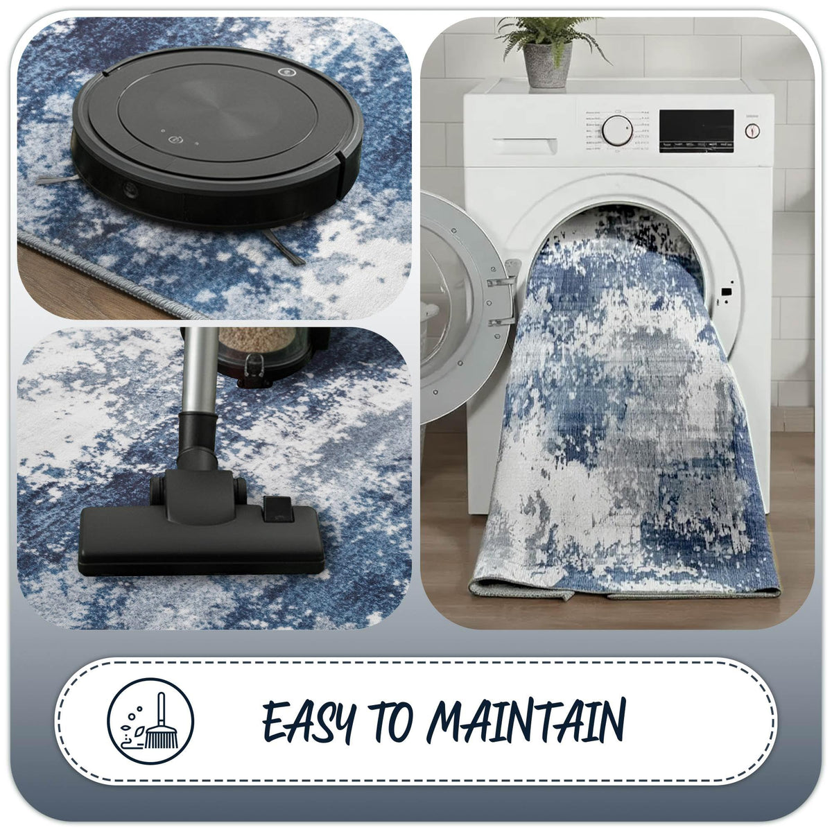 Acapet blue round rug kitchen entryway resists spills for easy cleaning.