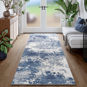 Acapet blue rug runner in hallway, soft underfoot and stain-resistant.