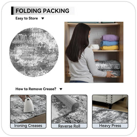 Beautiful round rug in grey complements entryways, dining rooms, and living spaces.