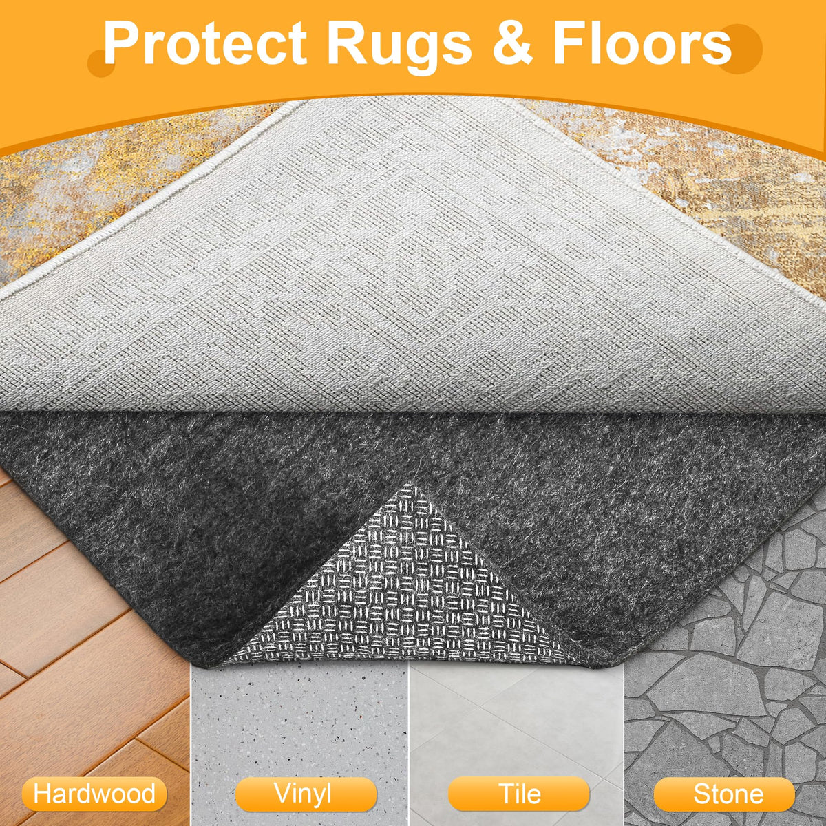 Acapet rug pad in a busy living room keeps rugs in place