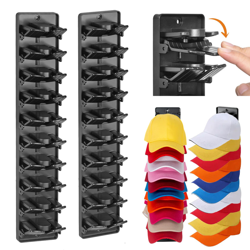 Accevo spring-clip hat organizer mounted on wall for 20-cap capacity