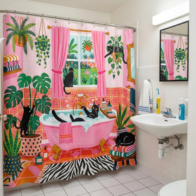 Accnicc pink design brings whimsy to the shower with cat themed decor