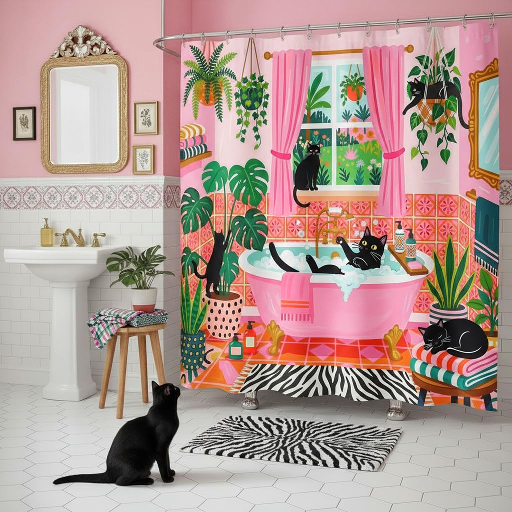 Accnicc green tropical plants motif adds a lush vibe to your bath