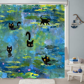 Accnicc Monet-inspired cat art elevates bath decor with elegant whimsy.