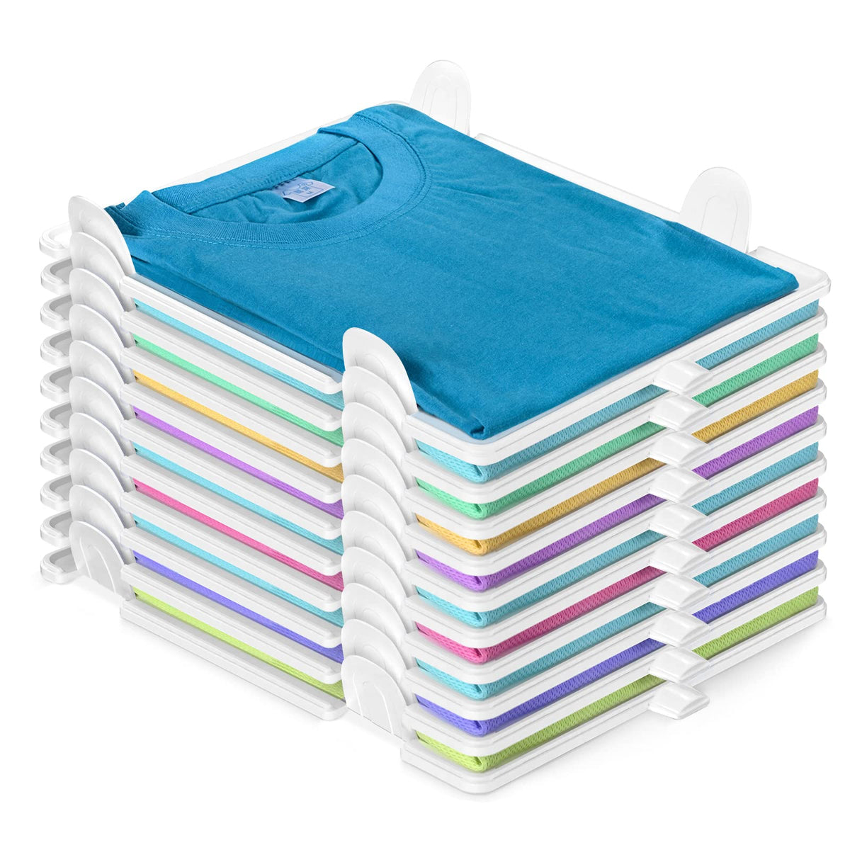 Accenter tshirt organizer in stackable closet setup enables quick access and tidy folds.