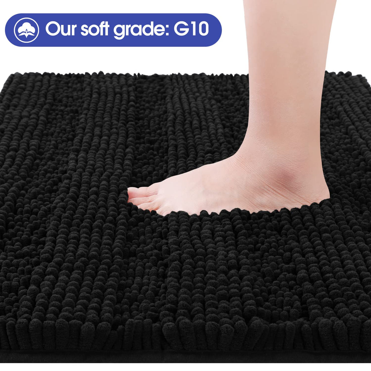 ACCUMTEK striped black bathroom rug set U-shape contoured 22x24 for ergonomic support.