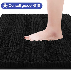 ACCUMTEK striped black bathroom rug set U-shape contoured 22x24 for ergonomic support.