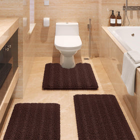 ACCUMTEK striped brown bathroom rug set large 20x32 for plush comfort after bath