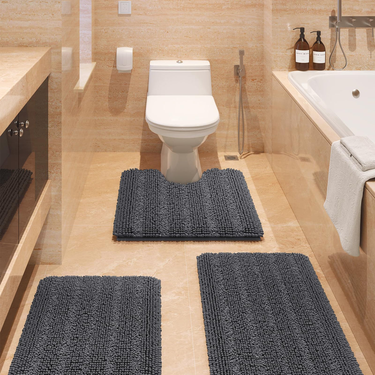ACCUMTEK striped grey large bath rug offers plush comfort underfoot