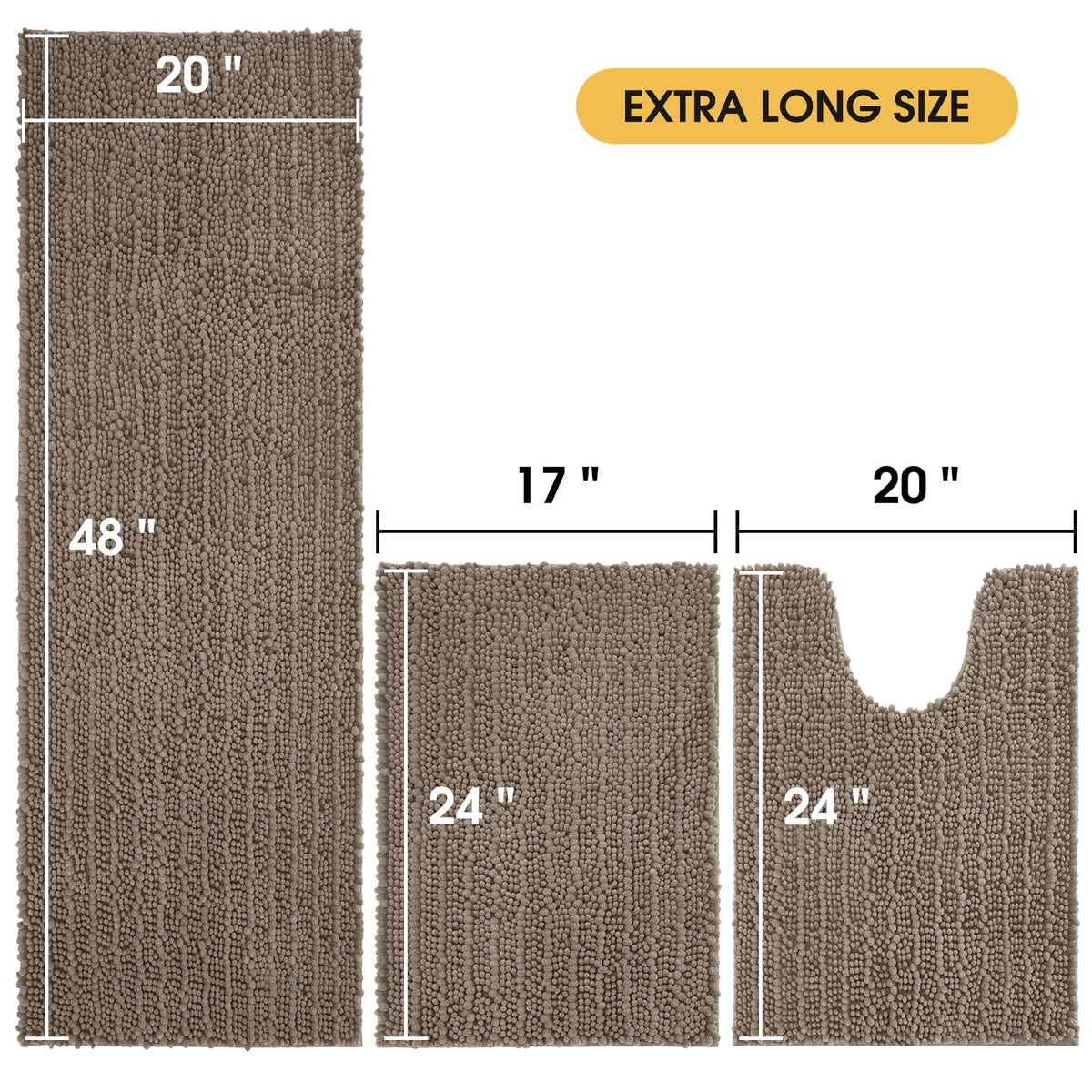 ACCUMTEK U-Shape Contoured Taupe Rug 22x24 with non-slip support beside sink.