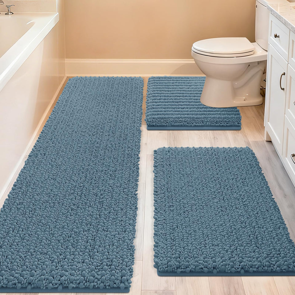 ACCUMTEK Upgrade Extra Large Bath Rug in hazy blue offers cloud-soft comfort for bare feet.
