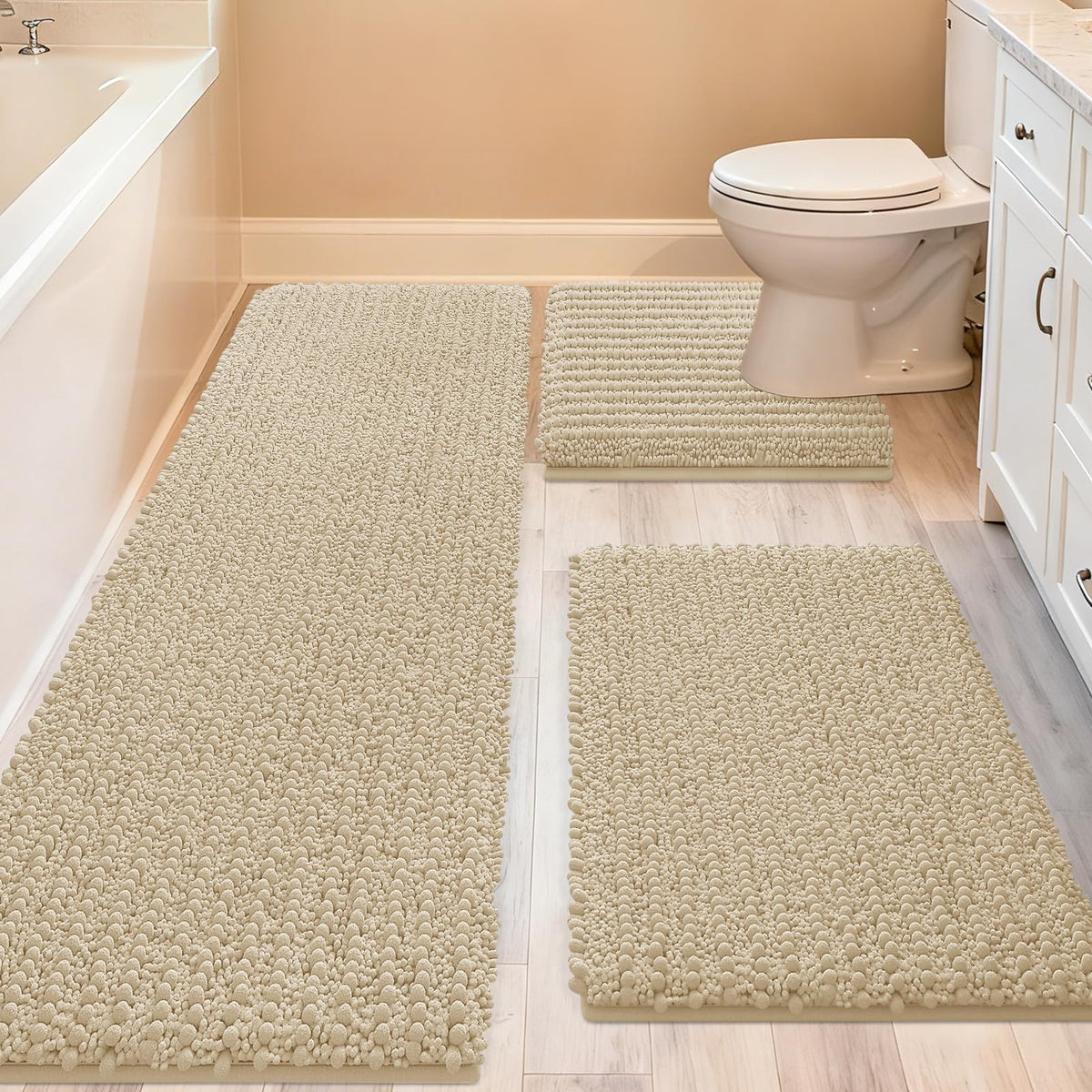 ACCUMTEK extra-large bath rug 48x20 with plush chenille for warm underfoot