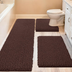 ACCUMTEK Upgrade extra large bath rug in dark coffee adds plush comfort to spacious bathrooms.