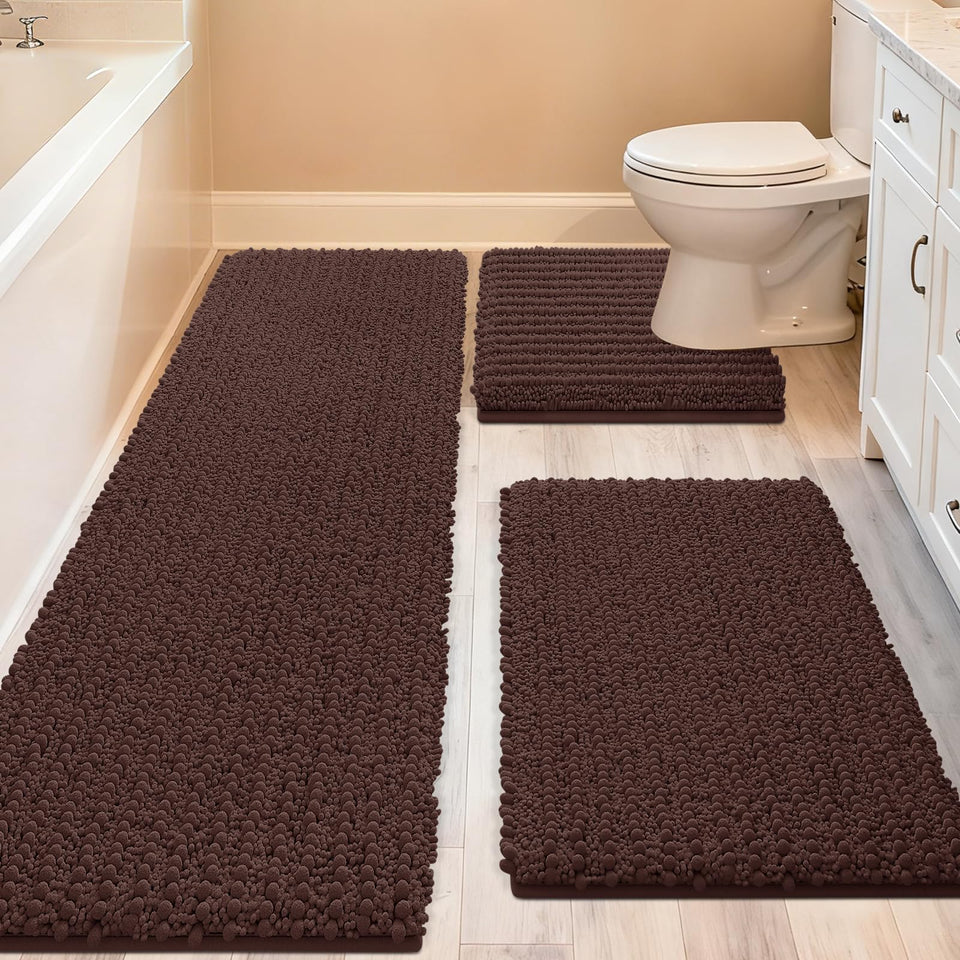 ACCUMTEK Upgrade extra large bath rug in dark coffee adds plush comfort to spacious bathrooms.