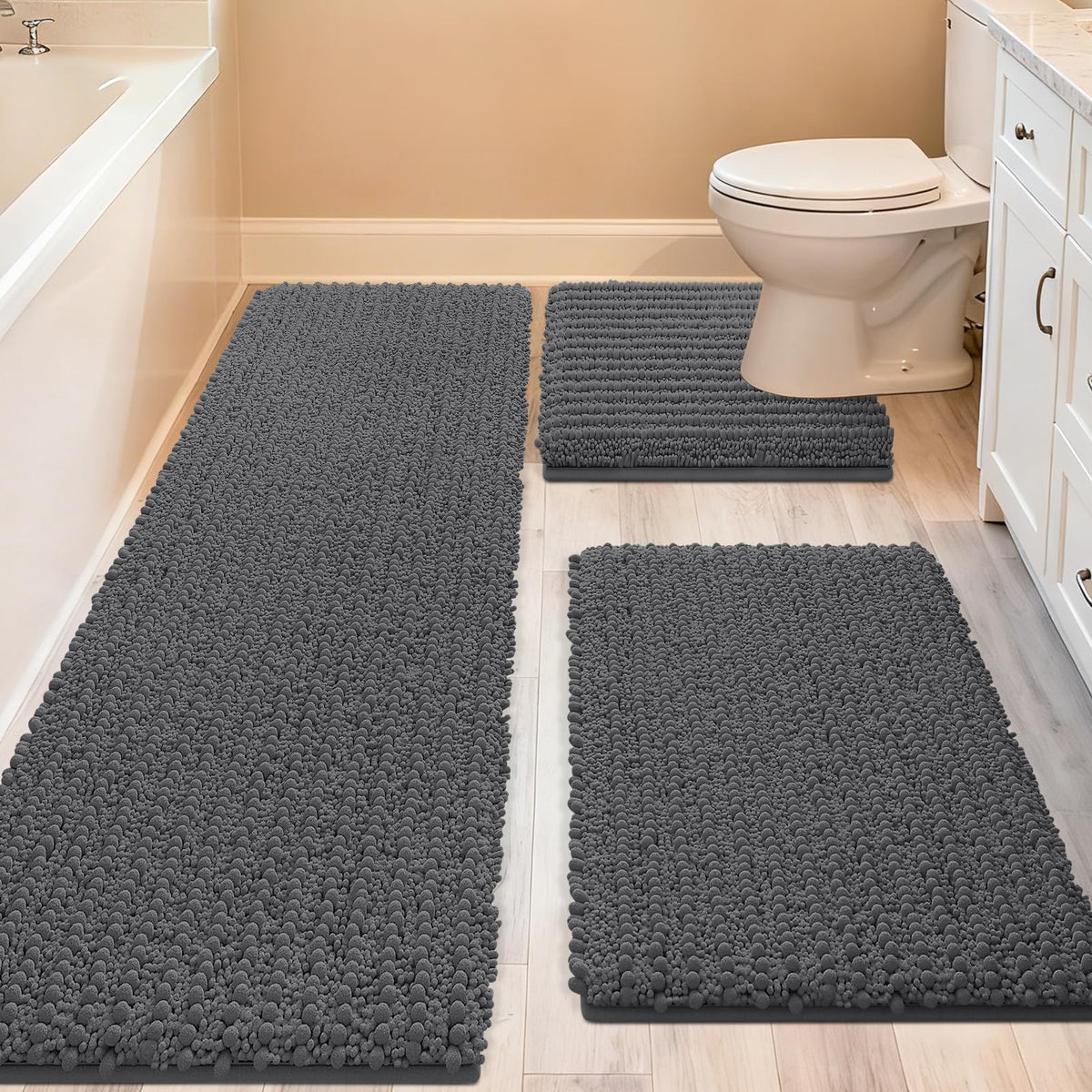 ACCUMTEK Upgrade extra large grey bath rug 48x20 with plush softness for chilly mornings
