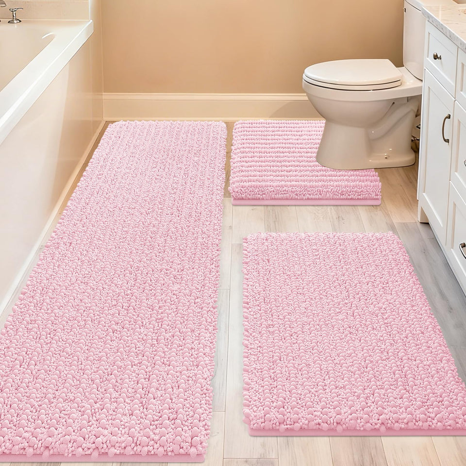 ACCUMTEK Upgrade extra-large pink bath rug, 48x20 inches, for plush comfort on cold floors