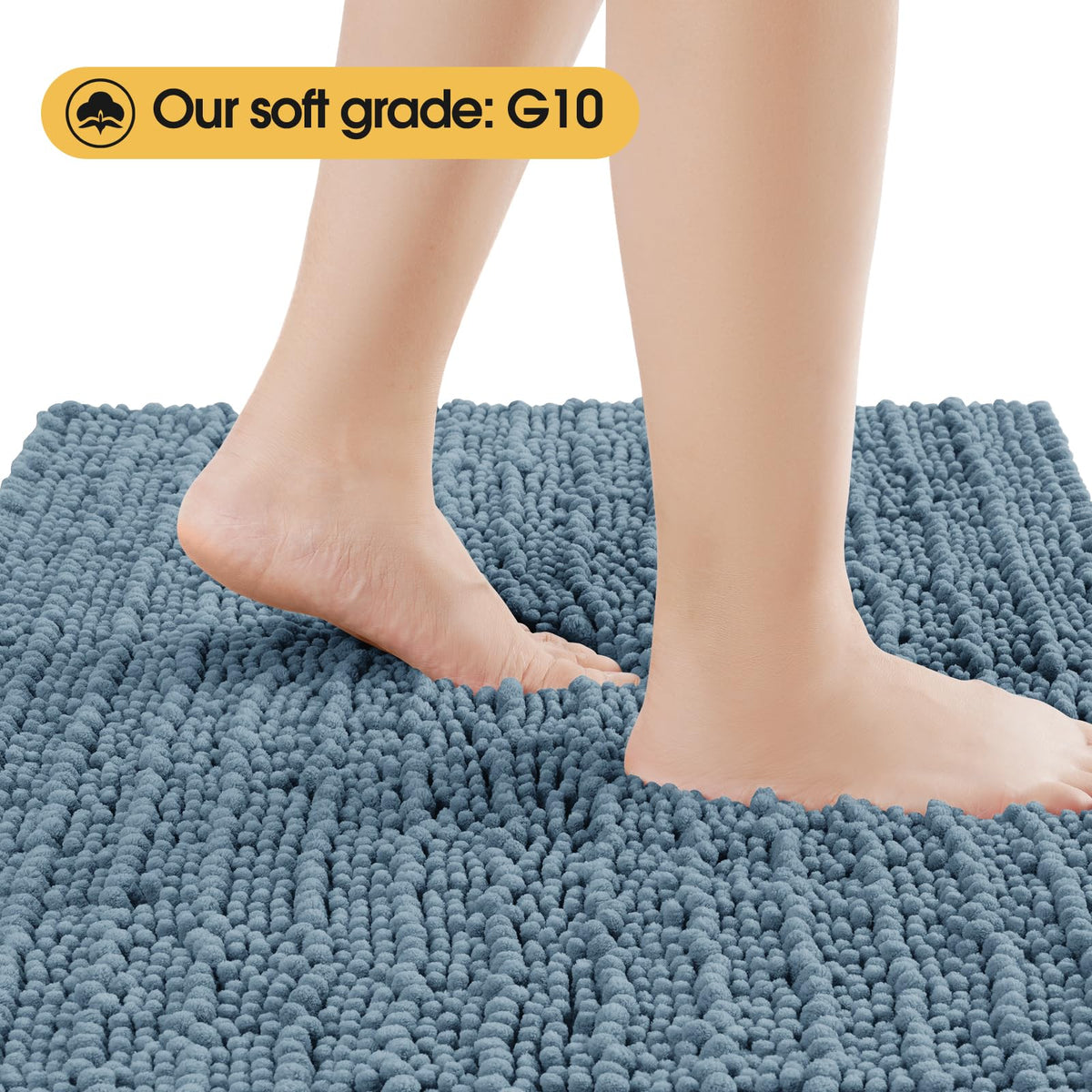 ACCUMTEK Upgrade U-Shape Contoured Rug in hazy blue enhances bathroom safety around the sink.