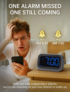 Acedeck alarm clock 6 sounds selection offers customizable wake-up options.
