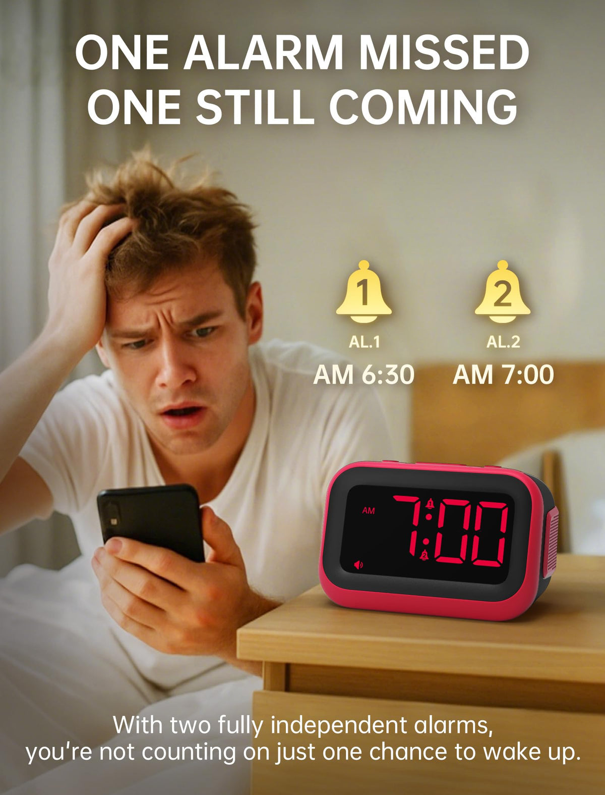 Acedeck loud alarm clock six sounds option to tailor your wake up.
