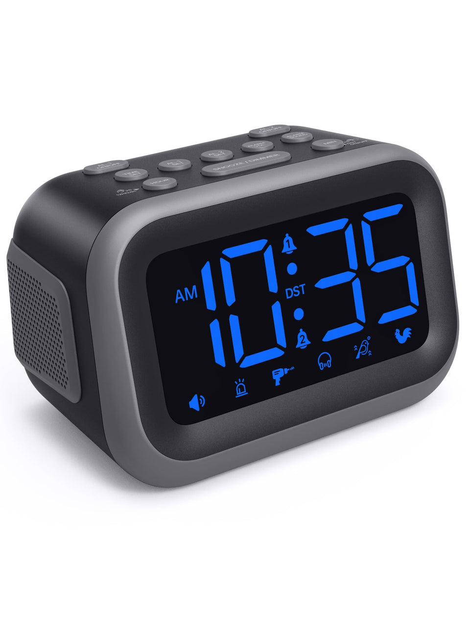 Acedeck Super Loud Alarm Clock front view showing 115dB wake-up power for heavy sleepers.