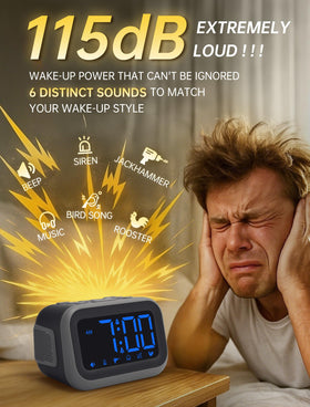 Acedeck alarm clock dual alarms interface for separate wake times.