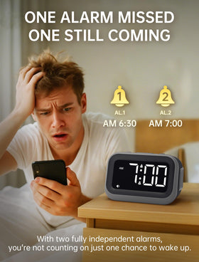 Acedeck clock offers six sounds for personalized wake-ups.