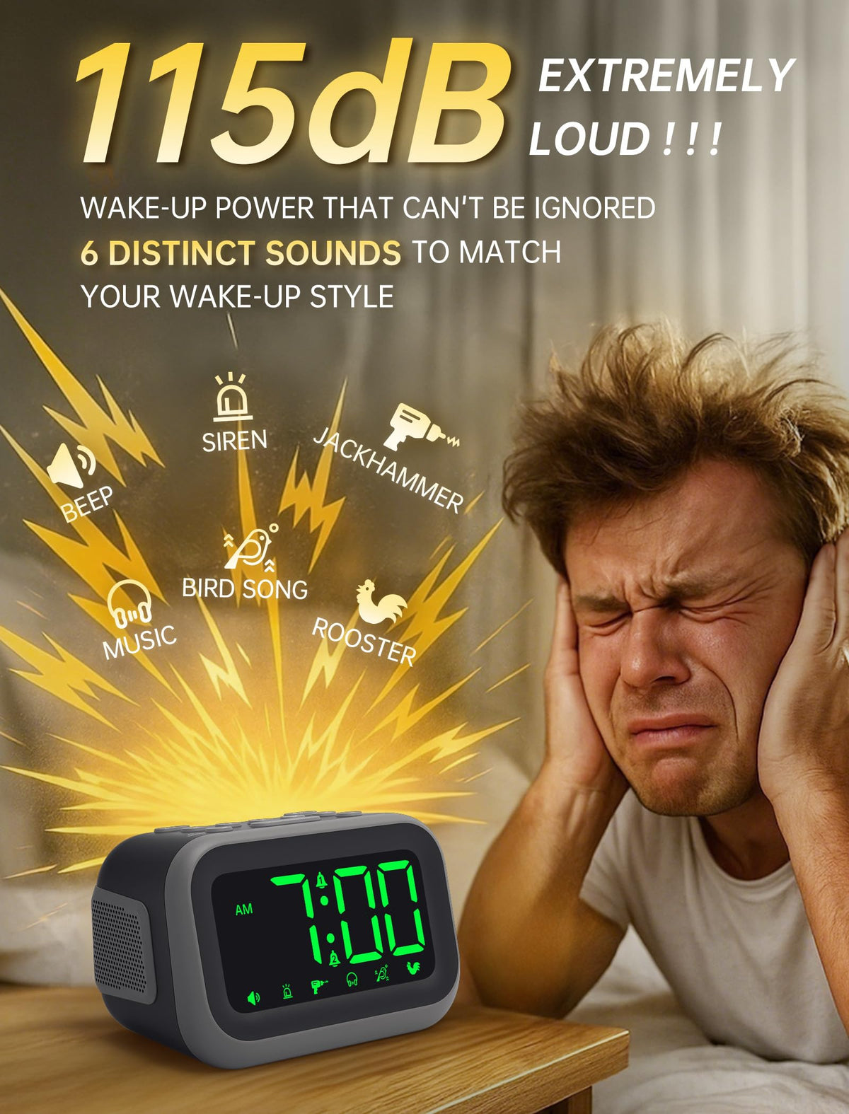 Acedeck dual alarms and snooze button for flexible wake-ups