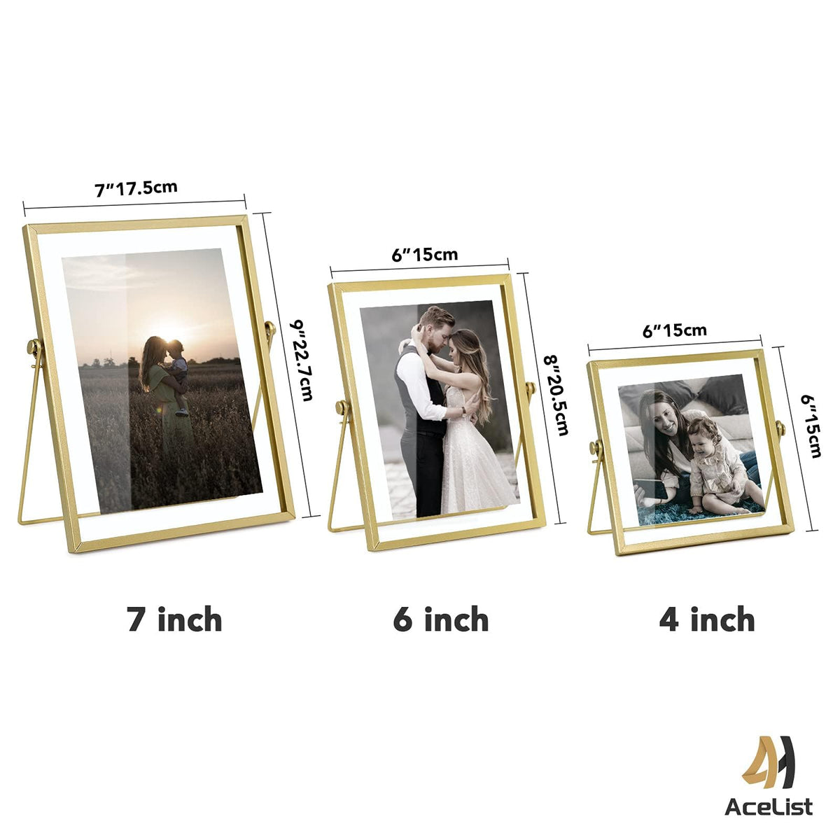 AceList metal geometric frame 4x6 ideal for family photos in living spaces.