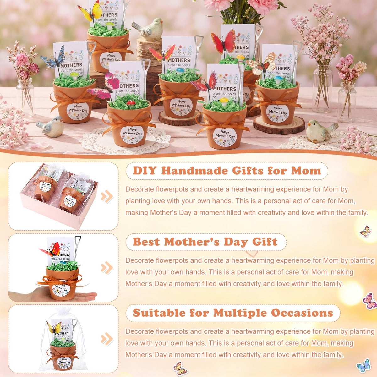 Acellegic mushroom and butterfly decorations add whimsy to a handmade gift