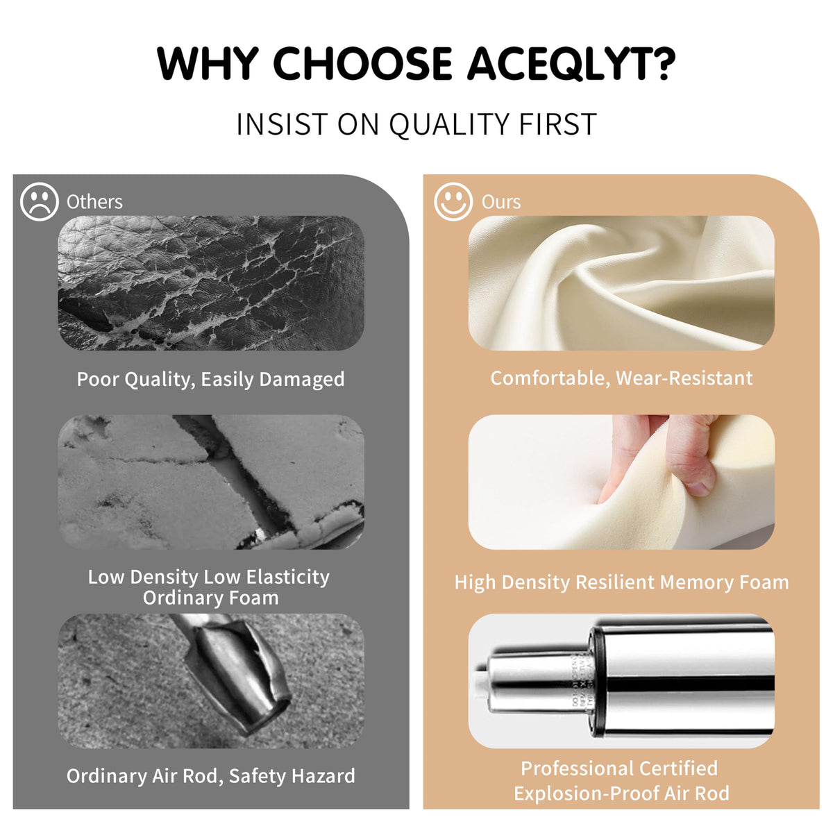 ACEQLYT anti-rust metal base keeps stability while protecting flooring.