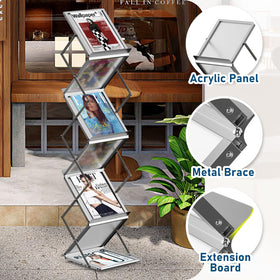 AceShow adjustable-height rack fits desks and tall exhibition backdrops.
