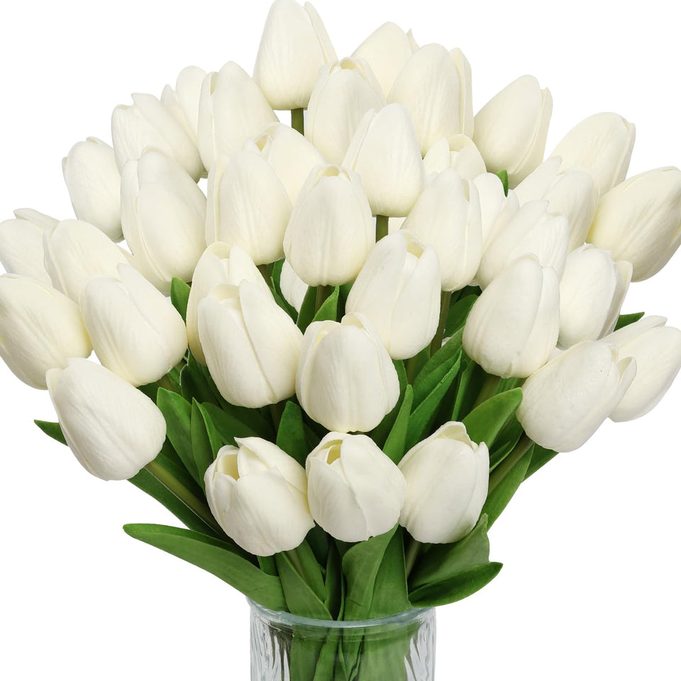 Achairder artificial tulips bouquet in white for timeless home decor