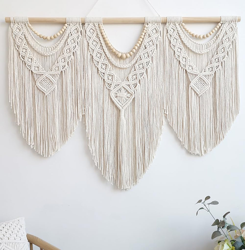 Achart macrame wall hanging large with wooden rod adds boho elegance to living room