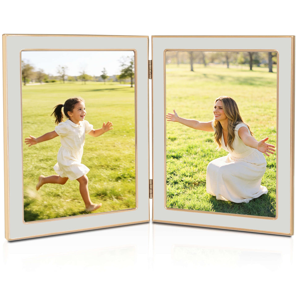 ACHAVINM 5x7 double frame with gold edge highlights wedding photos.