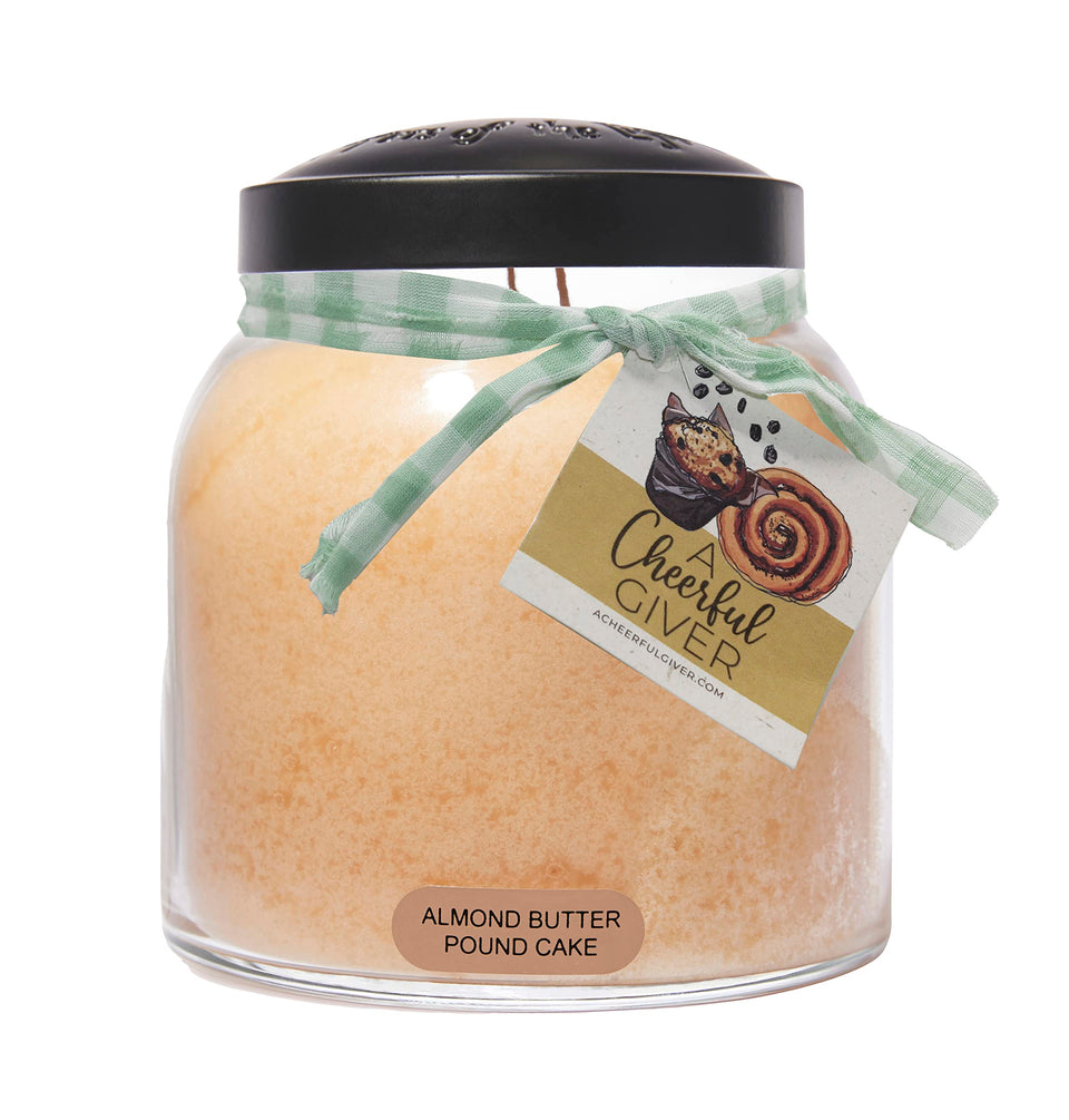 A Cheerful Giver almond butter pound cake candle jar creates welcoming ambiance