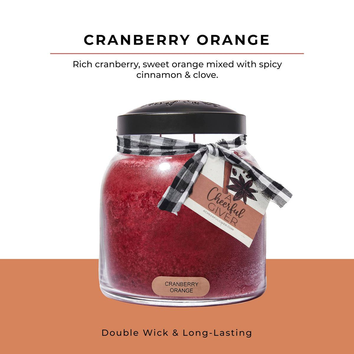 A Cheerful Giver Cranberry Orange jar closeup highlighting rich fragrance notes
