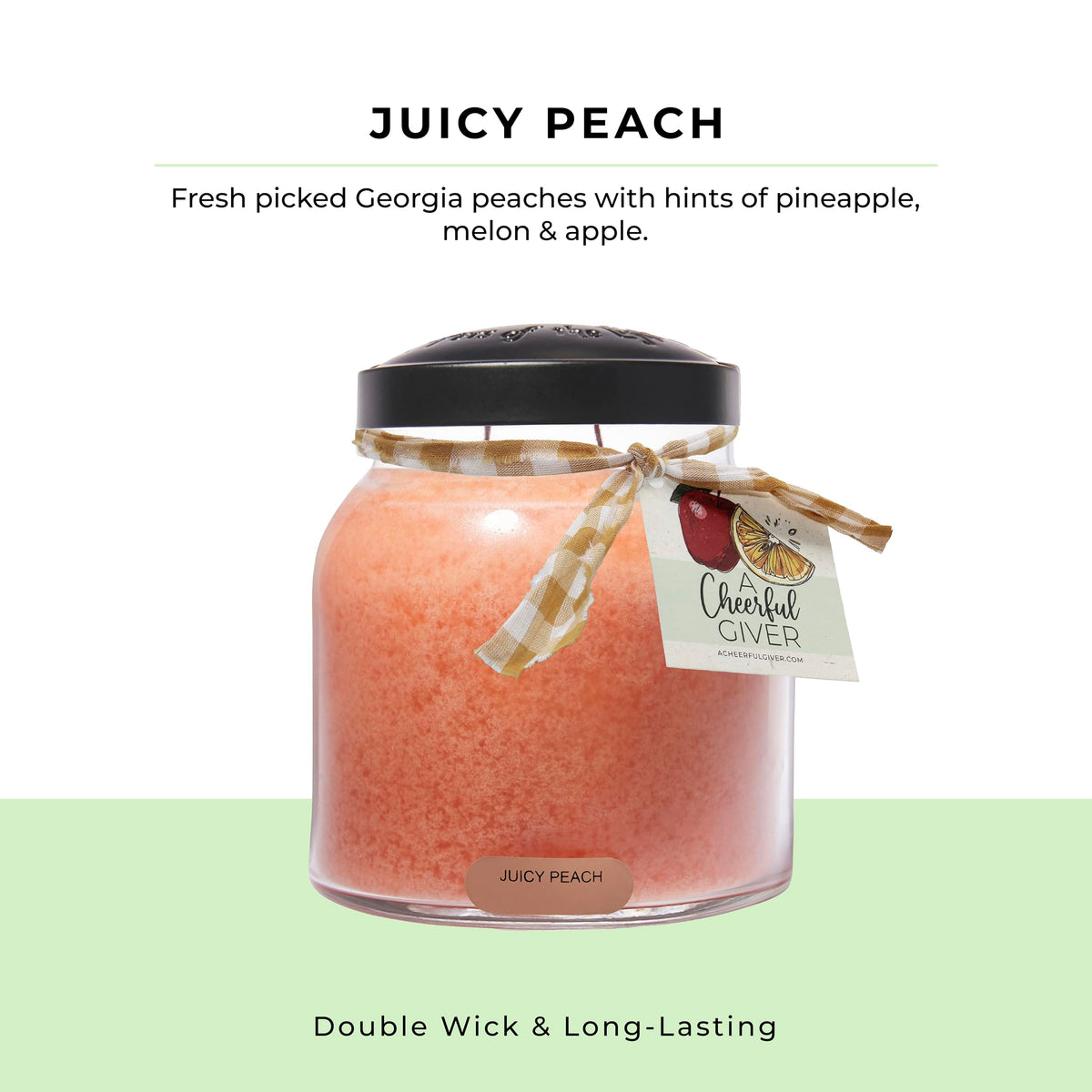 Juicy Peach Papa candle lid sealed to preserve long-lasting fragrance.
