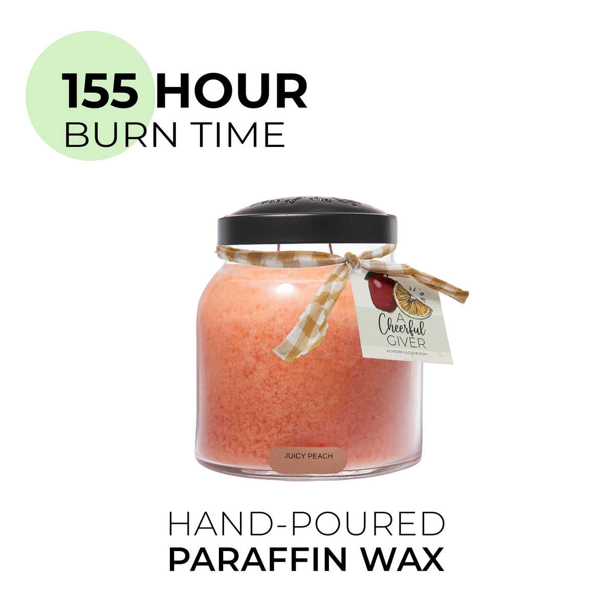 Ribbon accent enhances gift-worthy presentation for A Cheerful Giver candle.