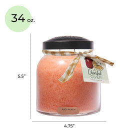 Closeup of peach-infused wax reveals texture and inviting scent.
