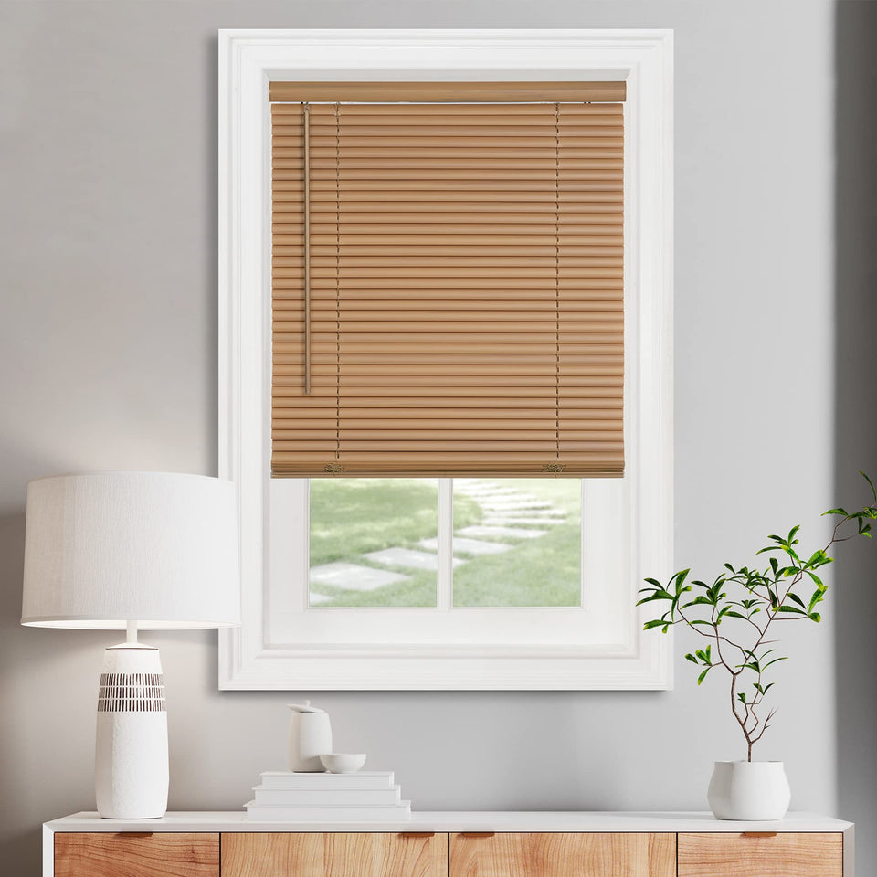 ACHIM cordless Morningstar blind in woodtone, front view soft light diffusion