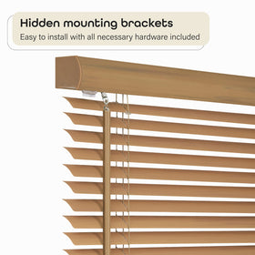 Achim Cordless Morningstar Woodtone blind minimizes cords for safer homes.