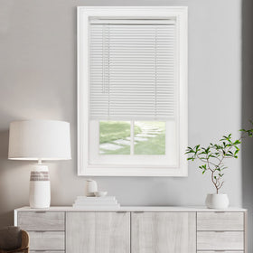 Achim Morningstar mini blind in pearl white filters light while preserving privacy.