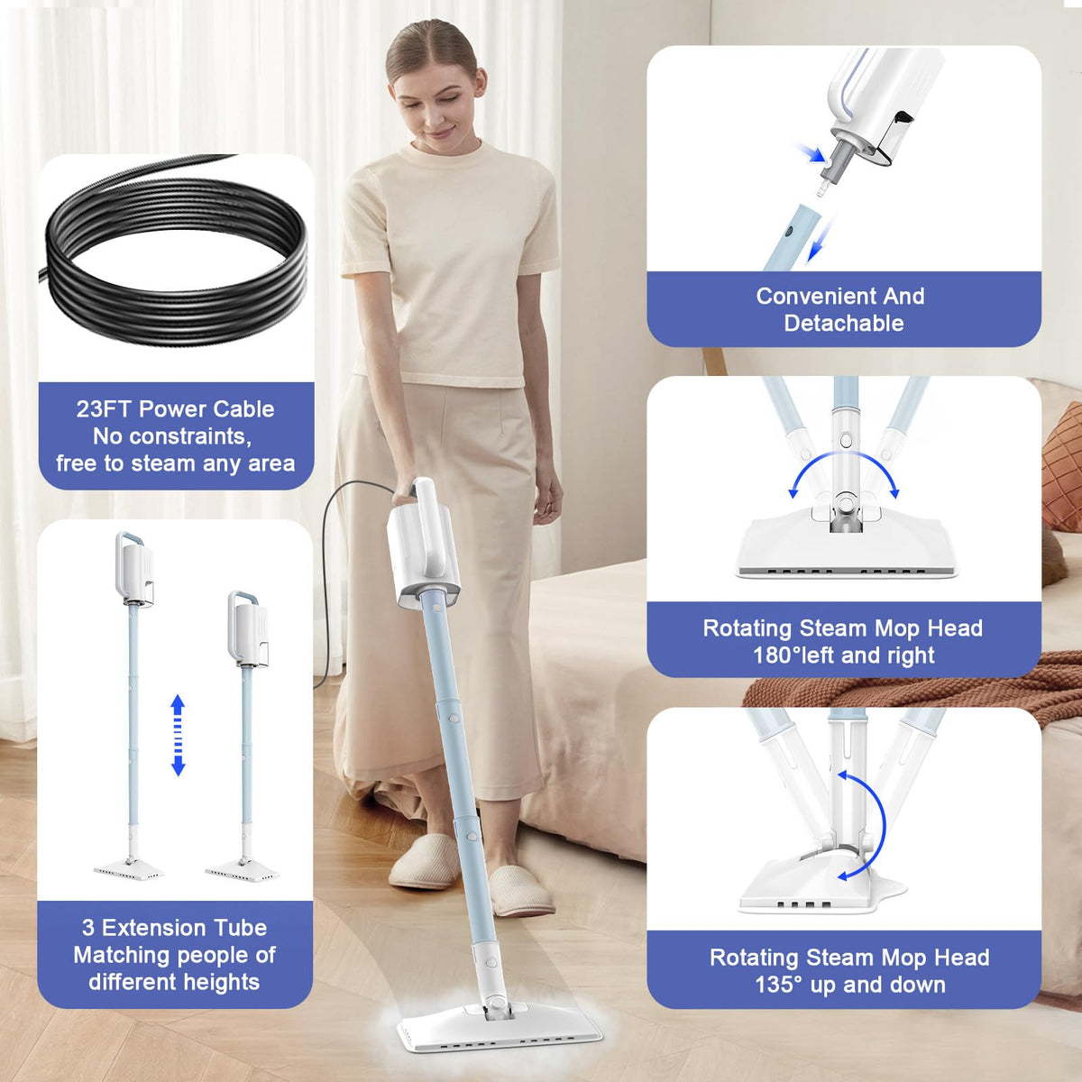 ACHTFACH 6-in-1 steam mop with versatile modes